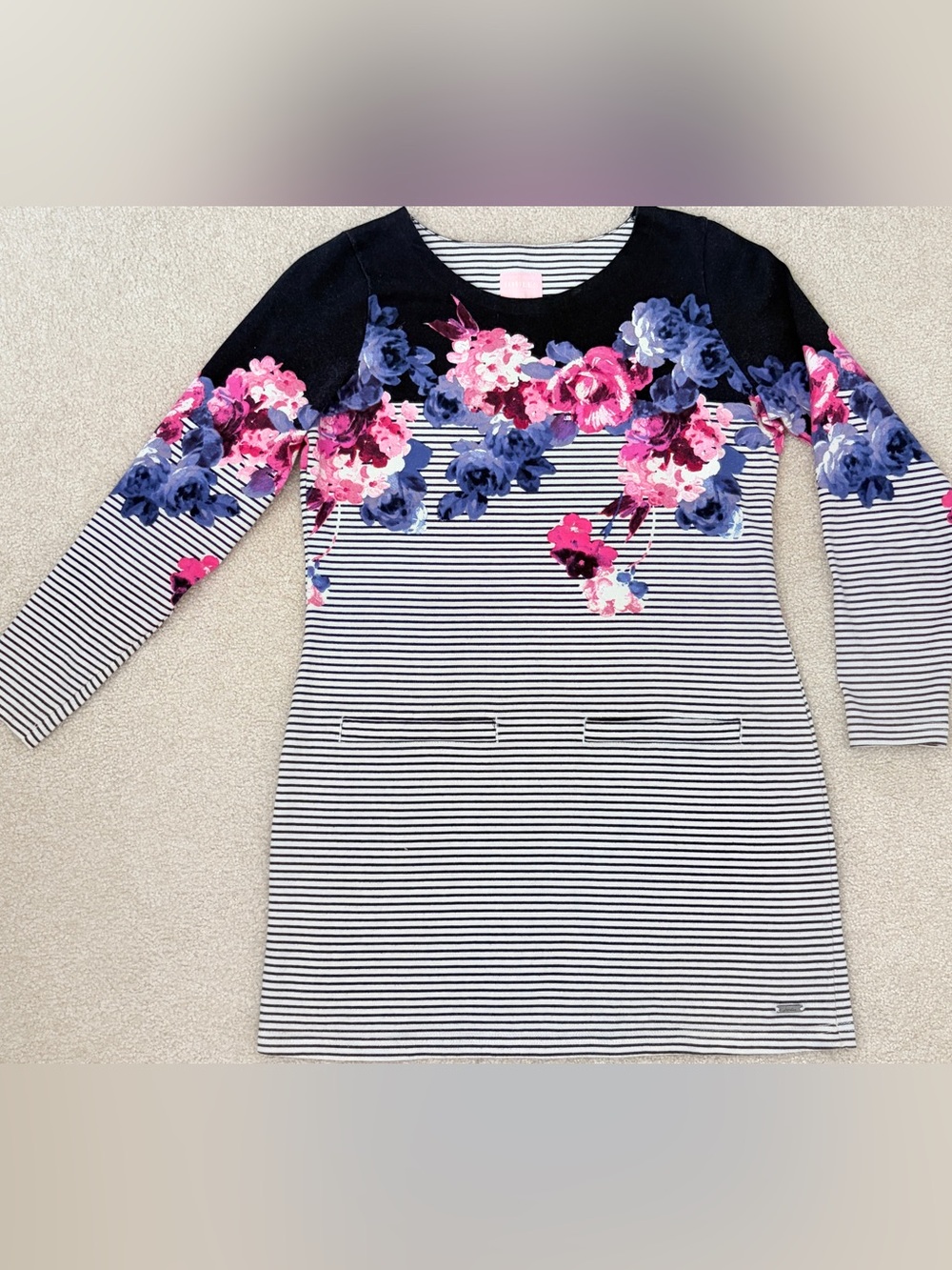 Joules Stripe Floral Navy, Pink & Blue Jersey Tunic Top Dress US Size 6